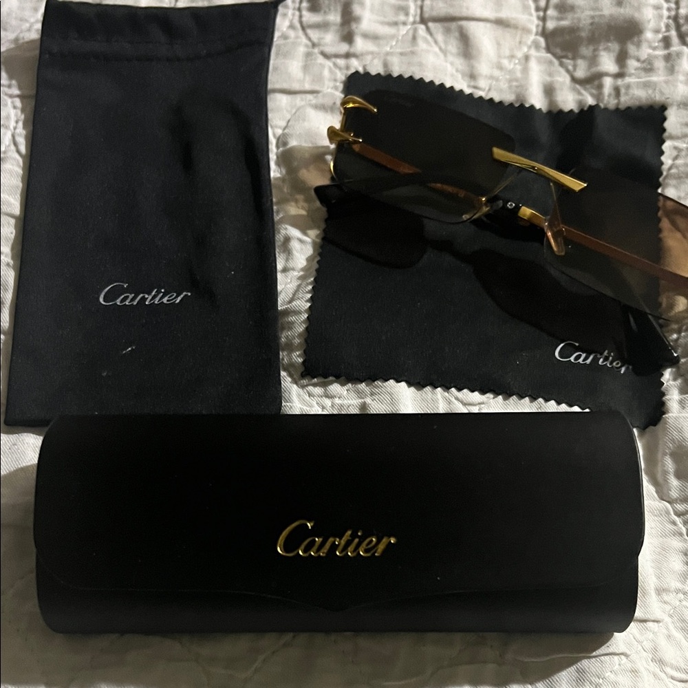 Cartier Black and Gold Sunglasses Set